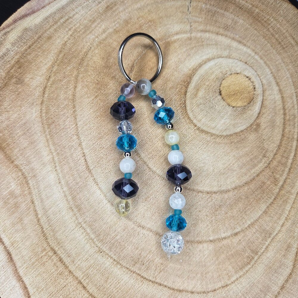 Moonstone, Crackle Quartz, Amazonite, Citrine, Fluorite Gemstone Beaded Keychain